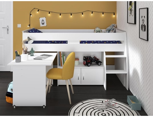VENTE-UNIQUE - Lit enfant Lit combiné marcelle - avec bureau et rangements - 90 x 20...