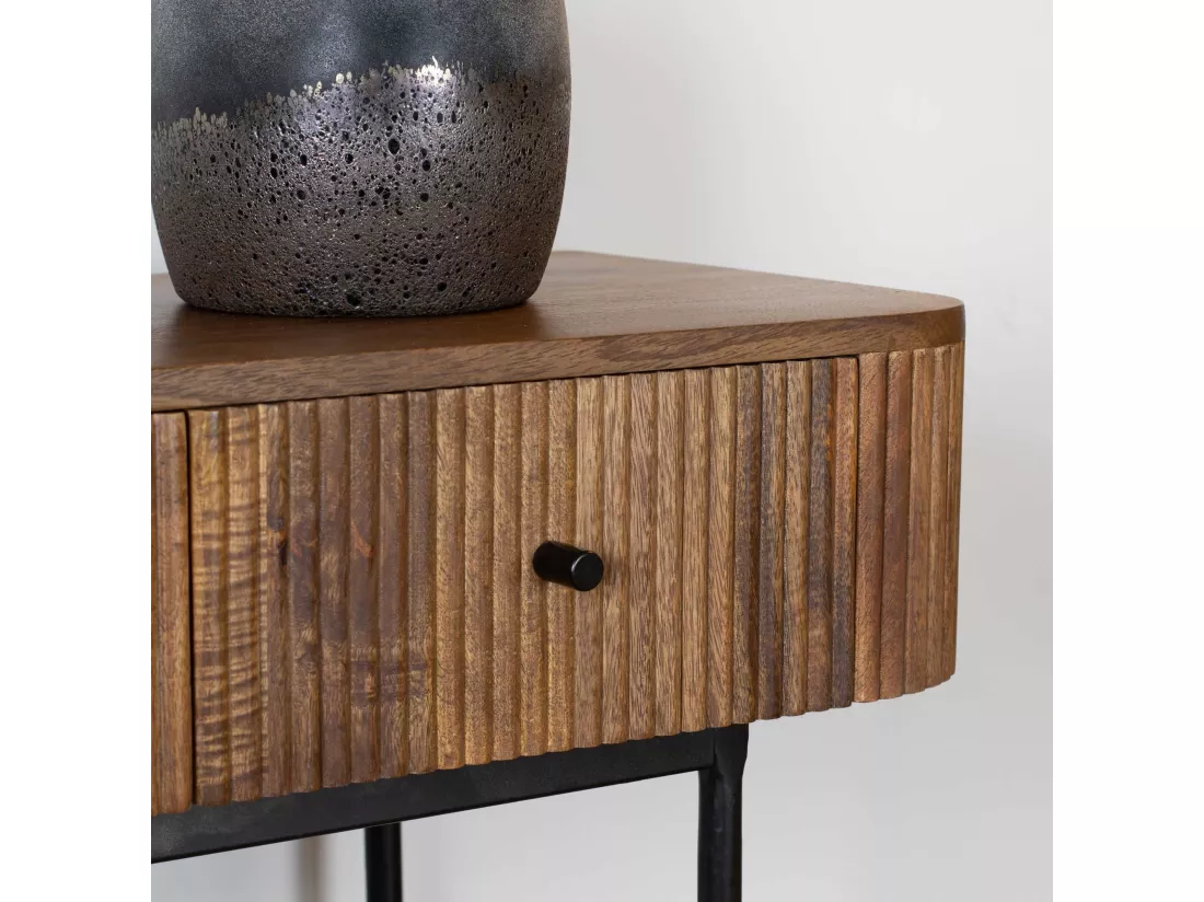 Now's Home - Console 2 Tiroirs En Bois Manguier Pied Metal Noir 80x35x80 Iquitos