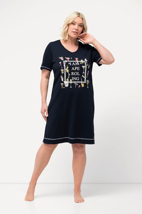 Bigshirt, bedruckt, V-Ausschnitt, Halbarm