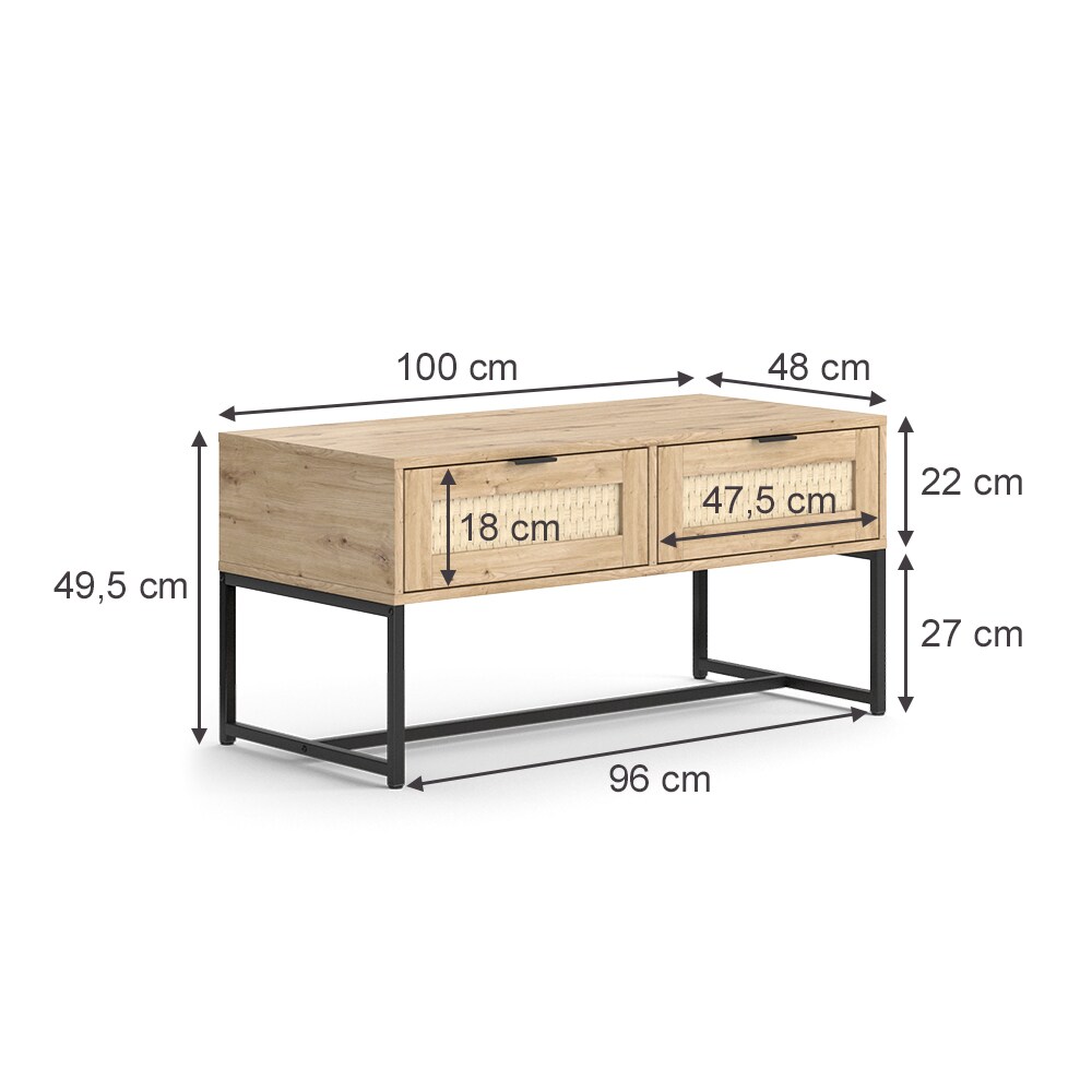 Vicco Couchtisch Natal Eiche 100 x 49,5 cm 2 Schubladen