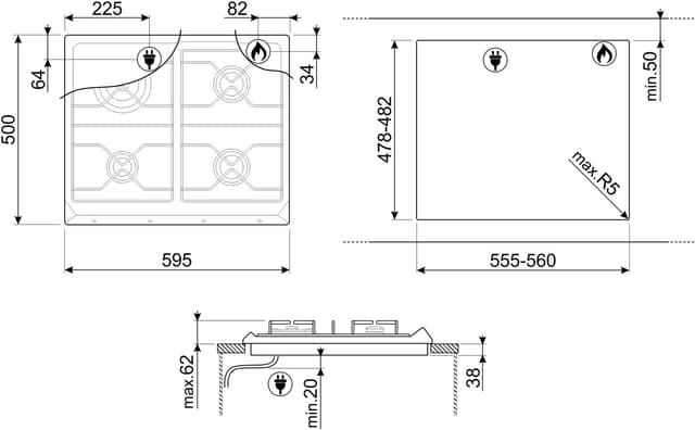 Smeg gaskogeplade SRV864AOGH indbygget
