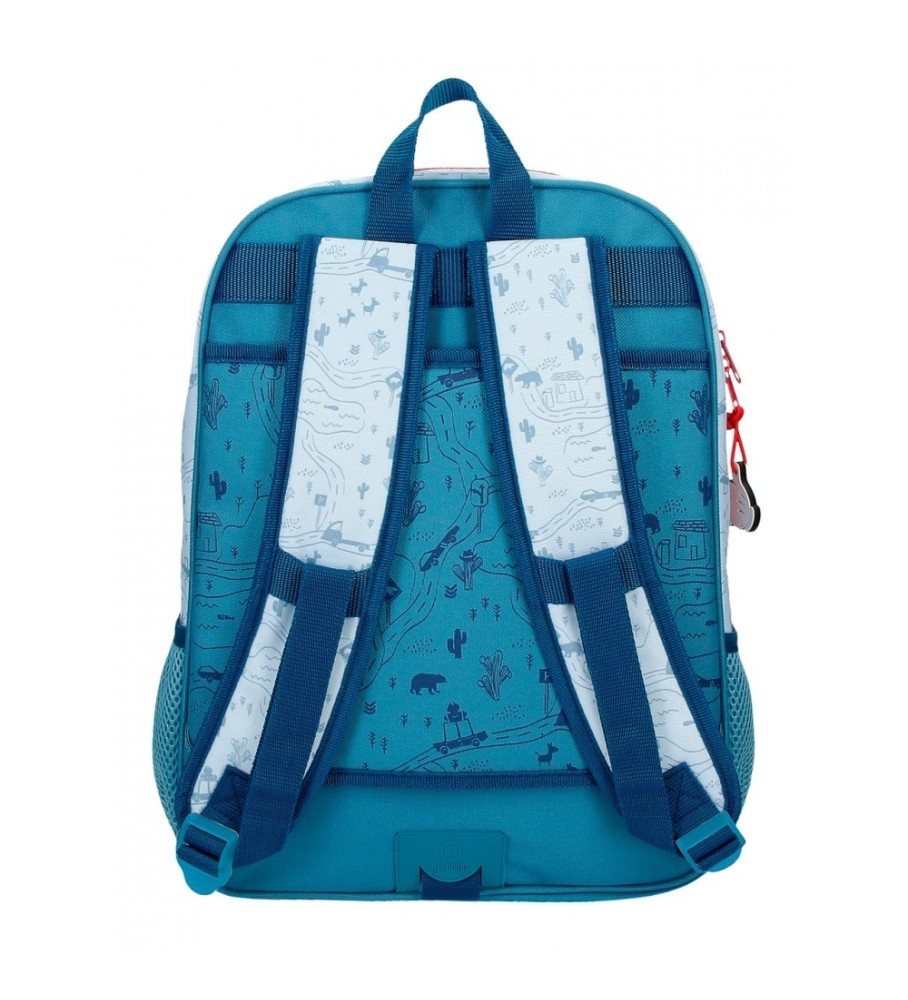 Mochila escolar Disney Mickey Road Trip 38cm adaptável para carro azul