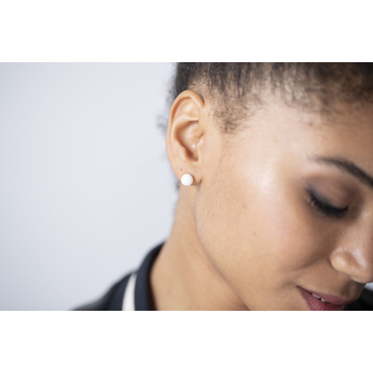 Boucles d'oreilles clous en Argent 925 millièmes et céramique - blanc brillant