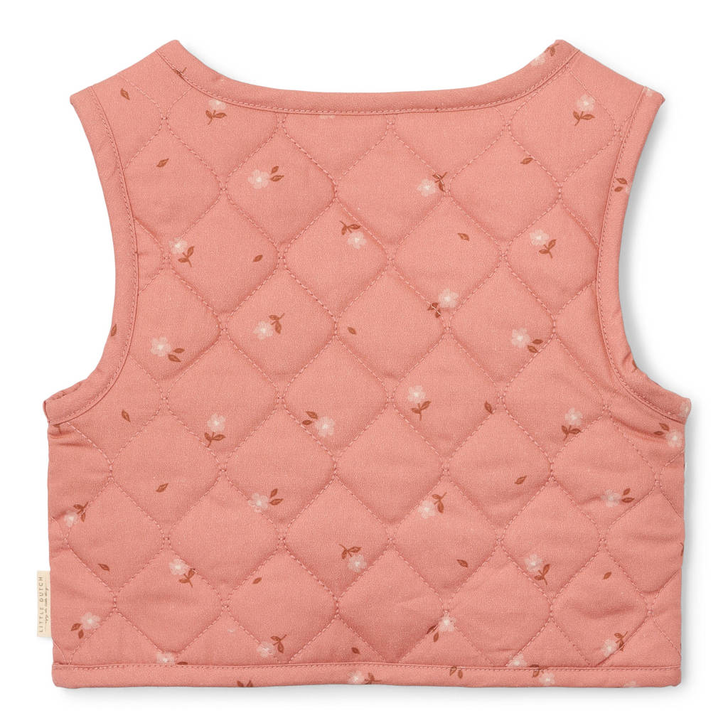 Little Dutch reversible teddy gilet met bloemen roze/ecru