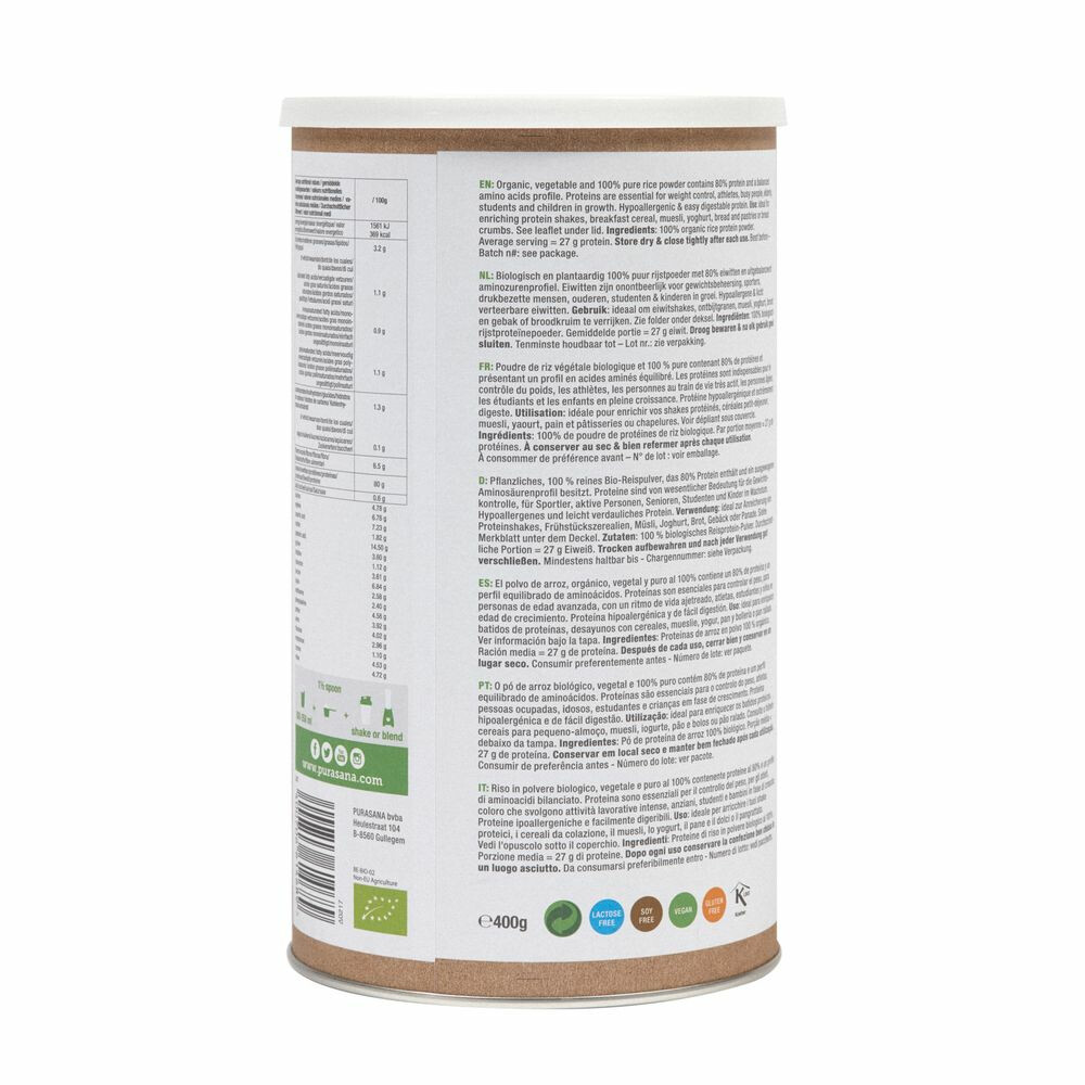 Purasana Purasana Single Protein Powder Vegan Rijst Natuur Bio400 gr