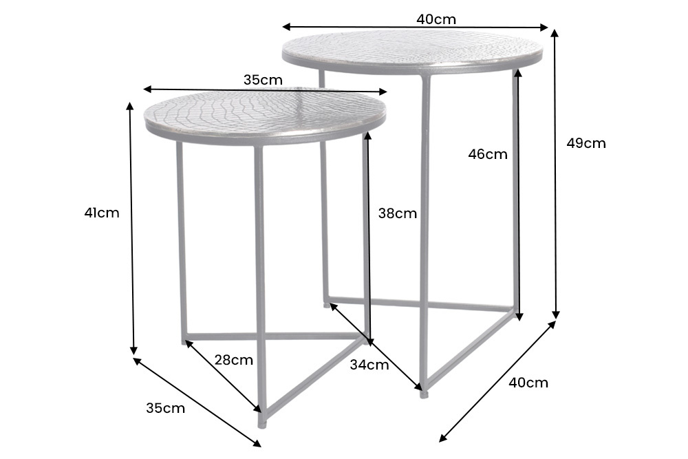 Rundes 2er Set Beistelltisch ELEMENTS 50cm silber antik Krokodil-Design handmade