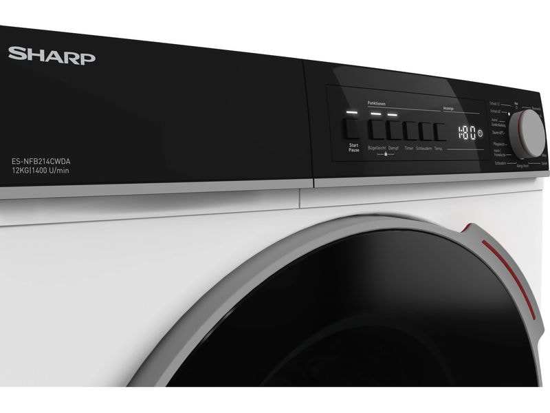 Sharp Waschmaschine ES-NFB214CWDA-DE Links Frontloader mit 12 kg Ladekapazität