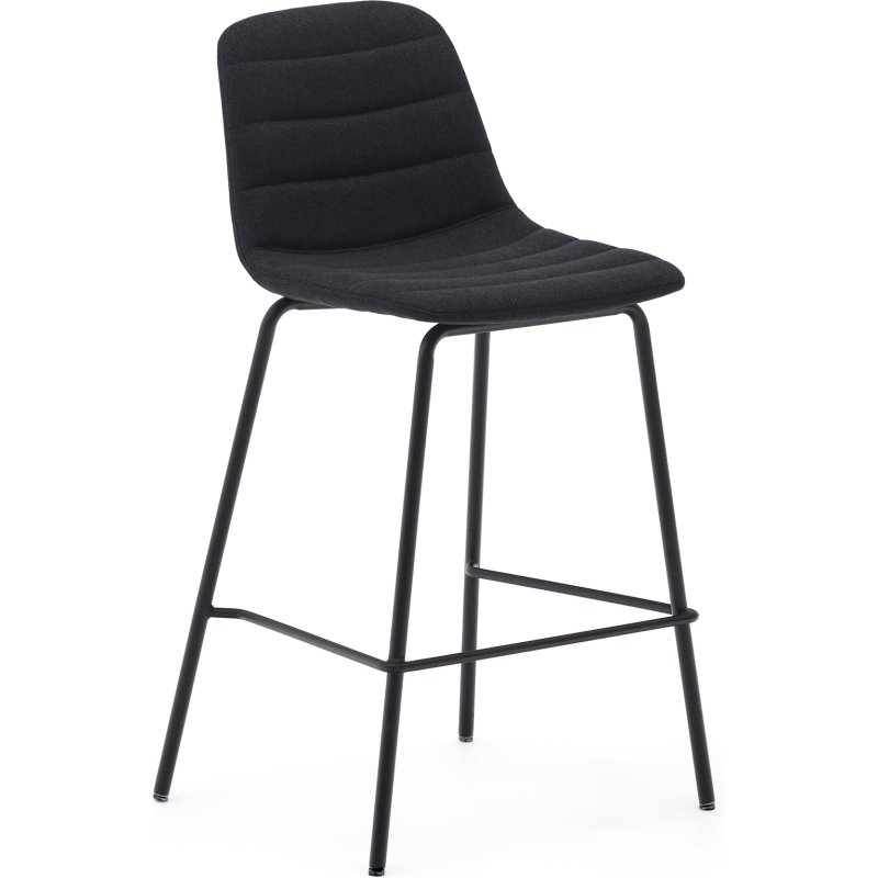 Tabouret  Zunilda en chenille noir  et acier avec finition noir mat hauteur 65 cm