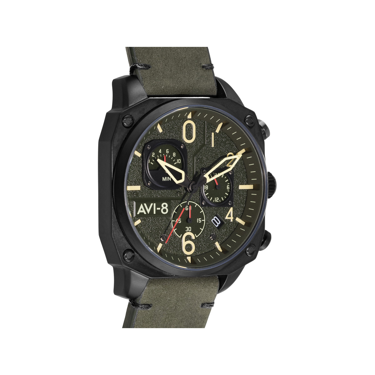 Montre AVI-8 homme chronographe acier noir cuir