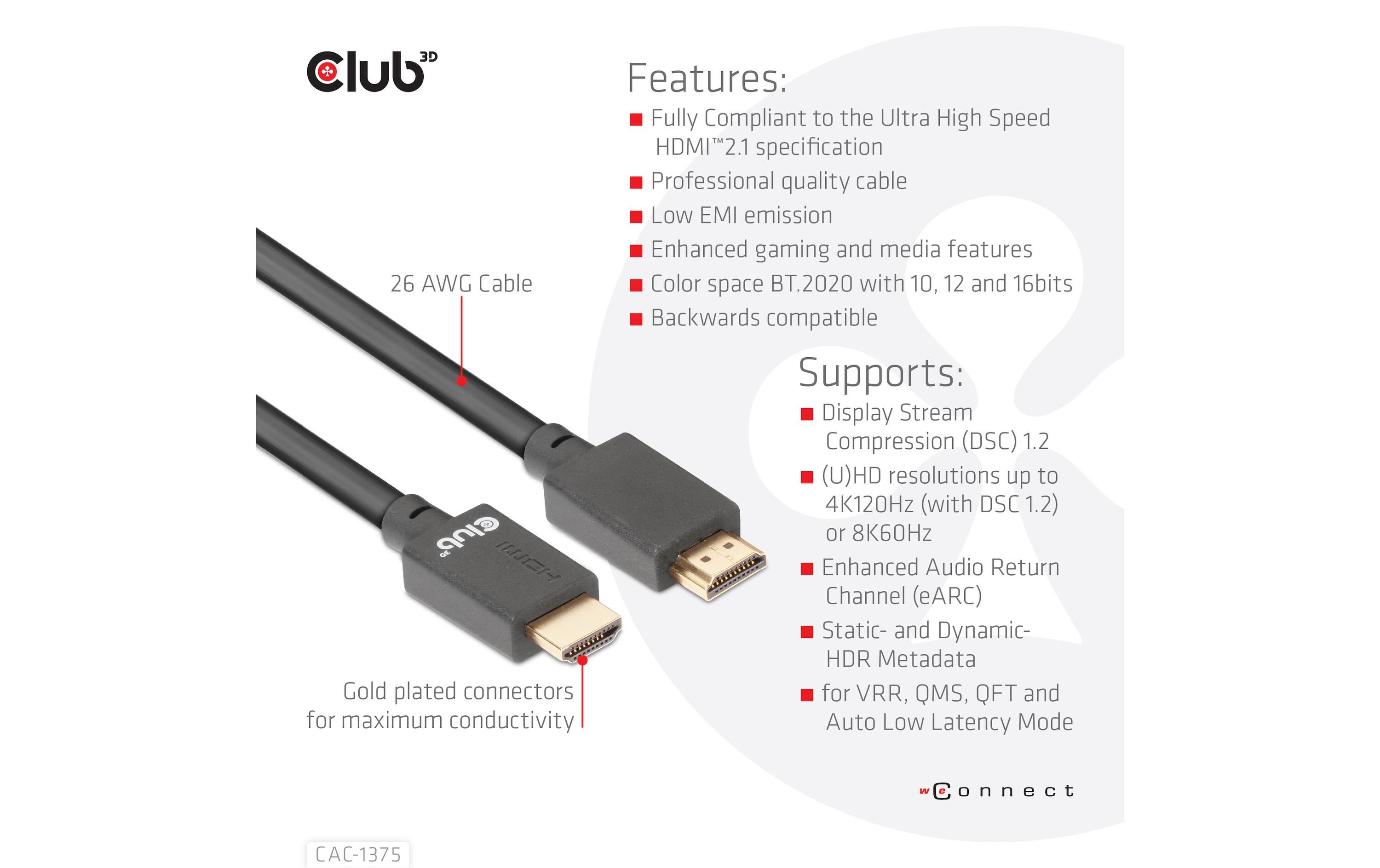 Kabel Ultra High Speed 4K120Hz, 8K60Hz HDMI 2.1 - HDMI, 5 mUltra High Speed HDMI 2.1-Kabel mit Unterstützung für Auflösungen bis zu 4K @ 120Hz oder 8K @ 60Hz