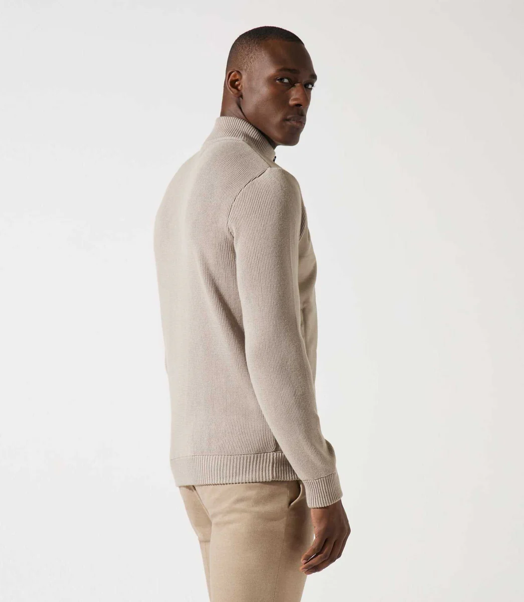 Gilet zippé col rond mix matière beige