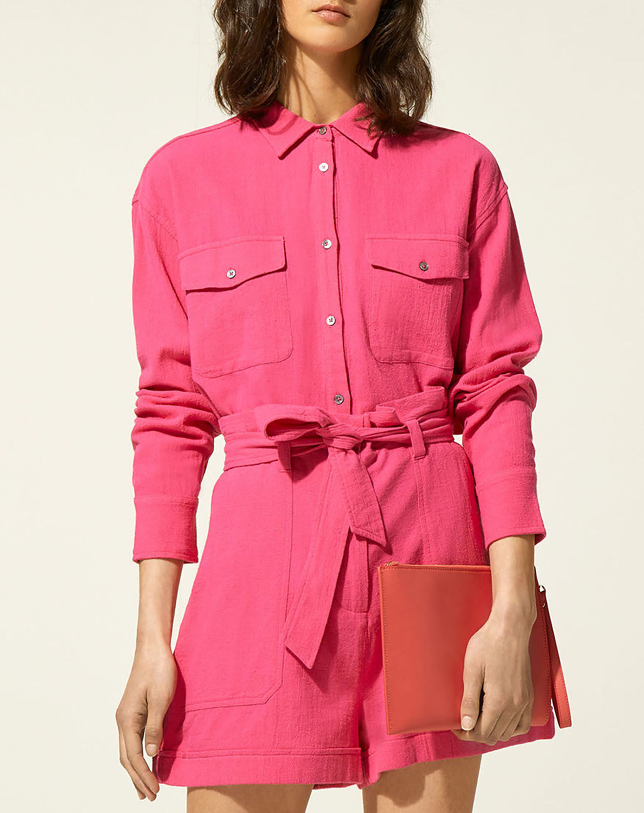 Galeries Lafayette Surchemise en Coton organique Leonie droite rose fuchsia