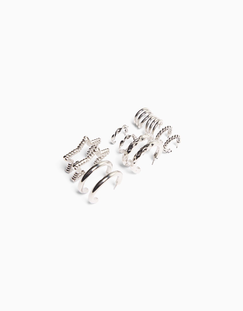 Conjunto de 6 pares de brincos de argola texturizados