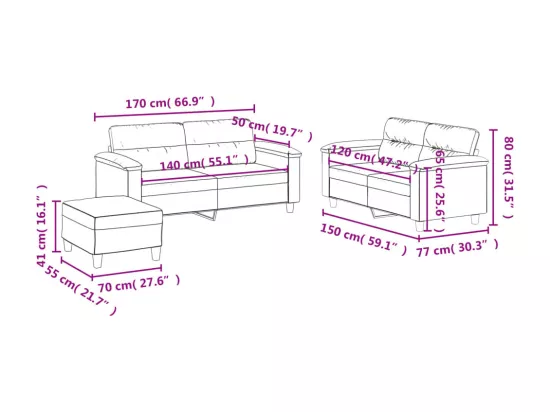 Ensemble de canapés 3 pcs avec coussins crème tissu microfibre