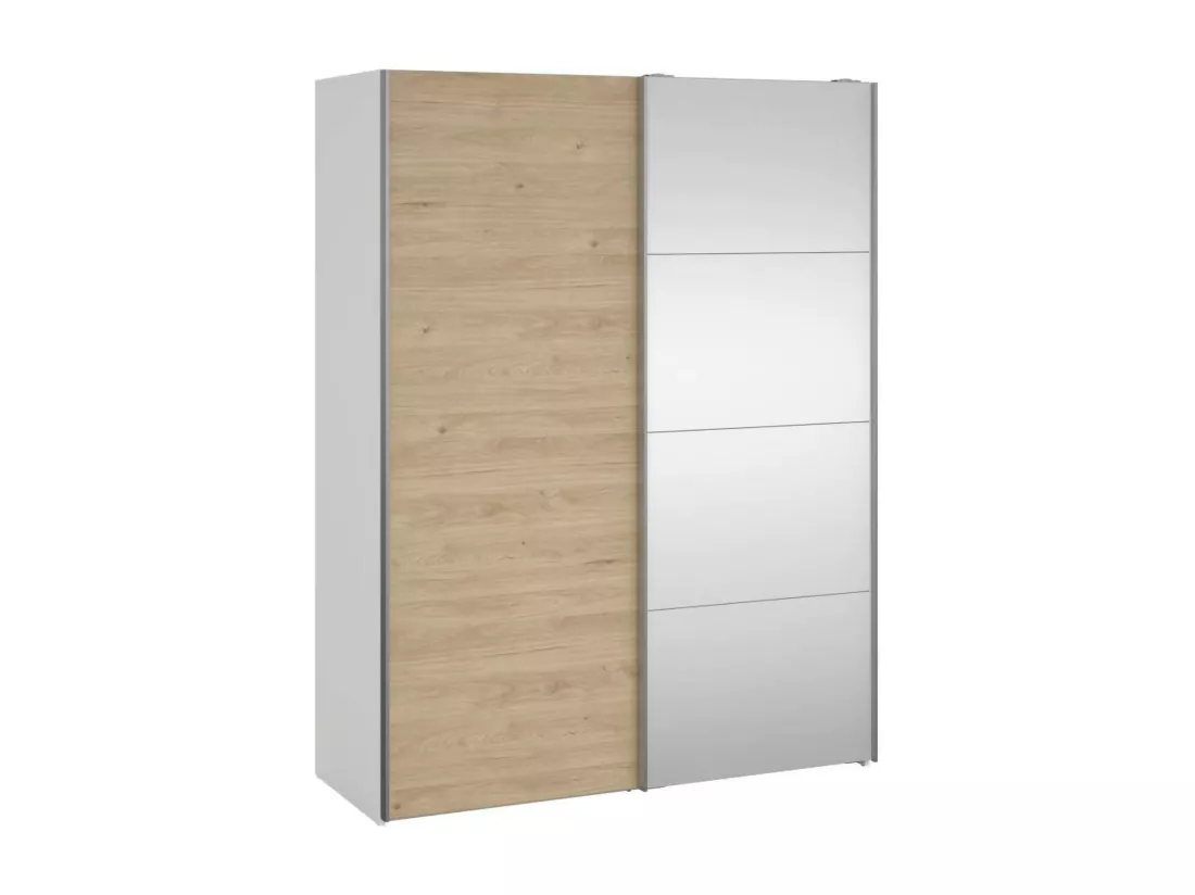 Garde-robe 2 portes Dspur, Meubles de chambre, Penderie de plain-pied, Placard à vêtements, 150x61 h200 cm, Blanc et Chêne clair