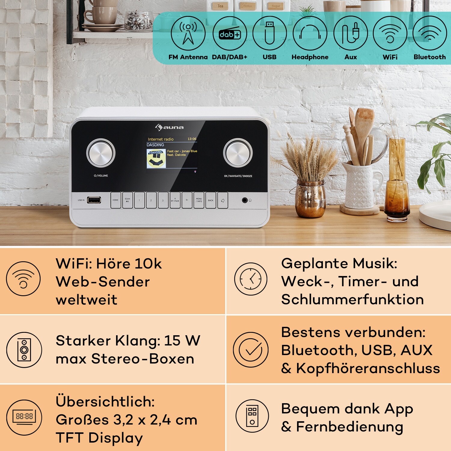 Connect 100 MKII Internetradio Mediaplayer Bluetooth DAB/DAB+ App-Control Weiß