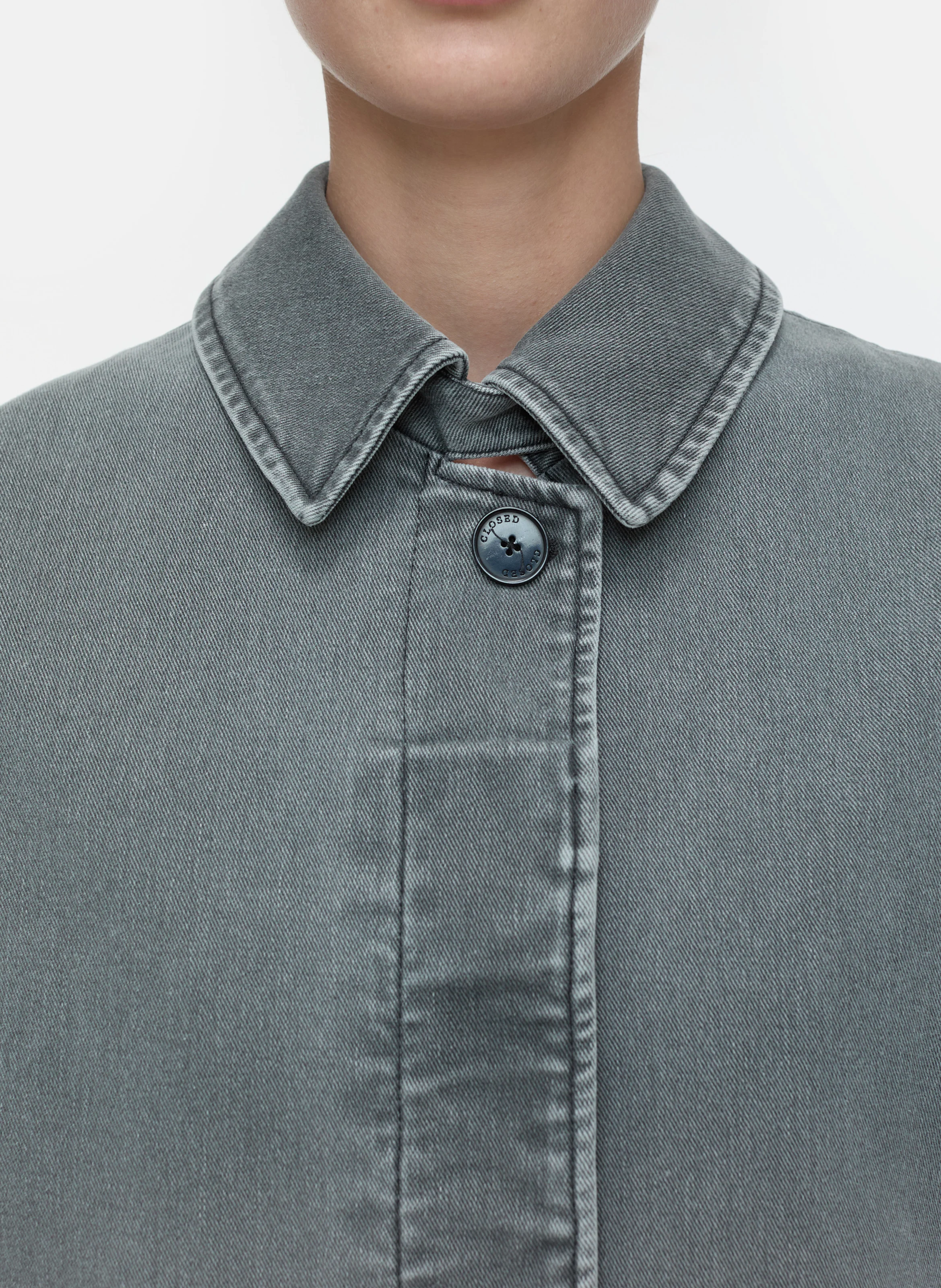 Manteau long droit col classique en coton mélangé | Gris