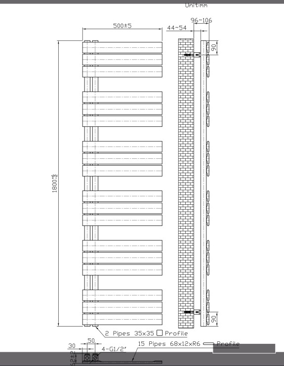 Sanigoods Vancouver handdoekradiator 50x180cm 890W wit