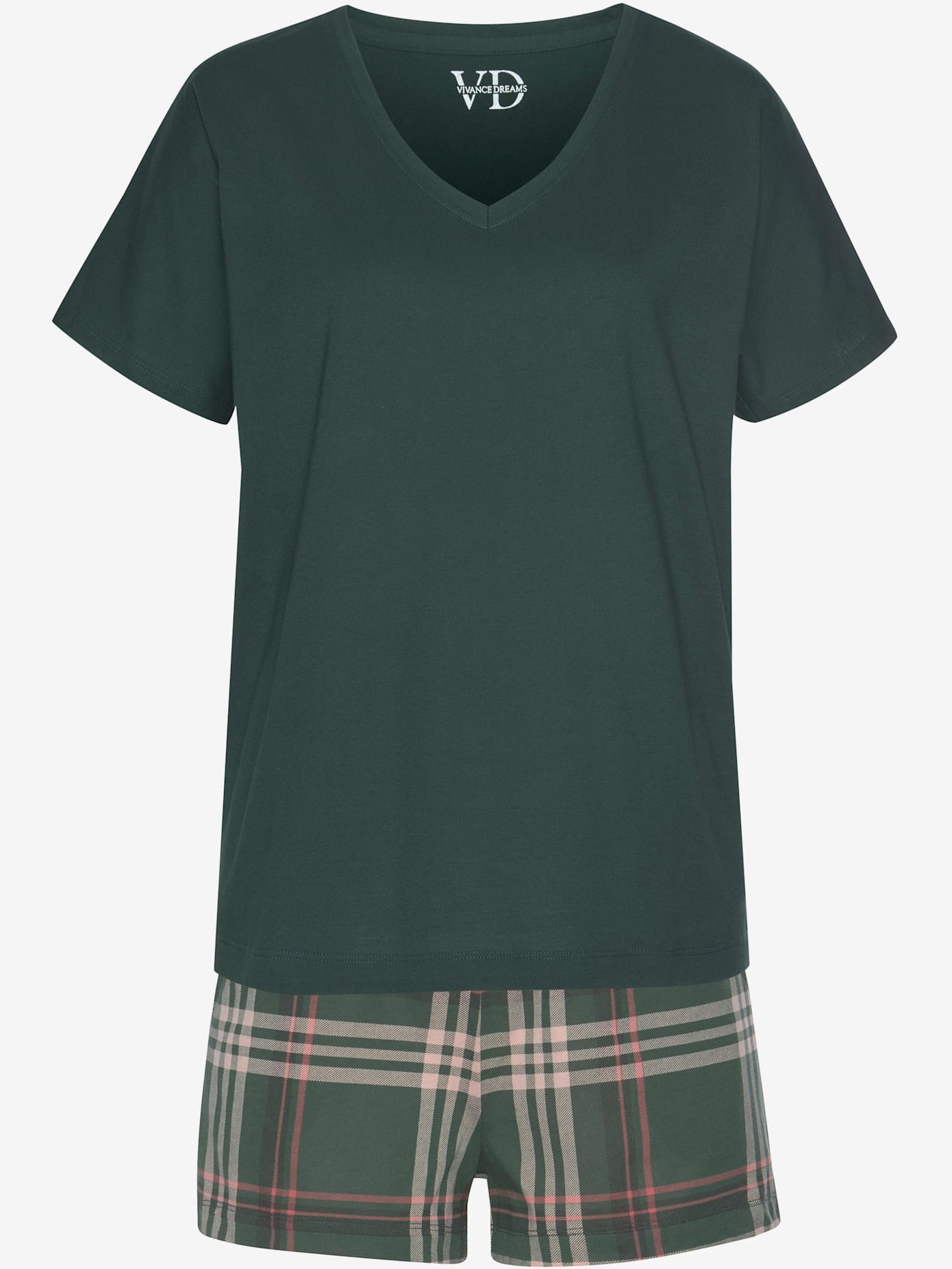 Pyjama court avec t-shirt uni et short imprimé