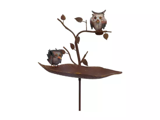 Mangeoire à oiseaux pique jardin feuille abreuvoir fer marron 135cm
