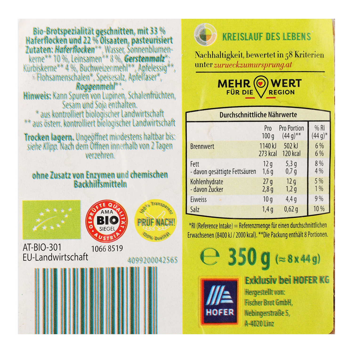 ZURÜCK ZUM URSPRUNG BIO-Nur-Kornbrot geschnitten 350 g
