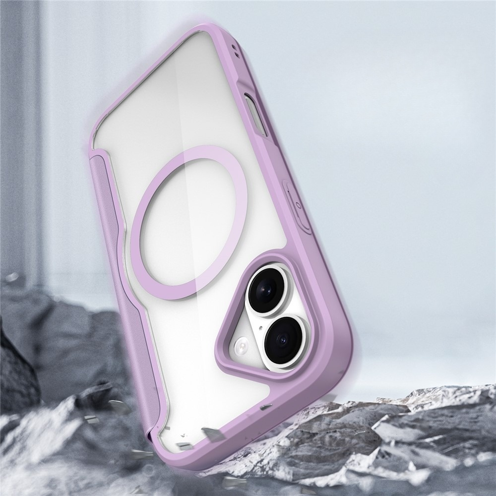 iPhone 17 MagSafe Hybrid Leder Tasche   Kunststoff Rückseite (RFID Schutz) - Lila / Transparent
