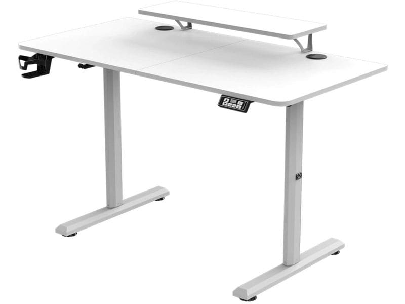 Ultradesk Gaming Tisch Higlander Weiss Robuster Gaming-Tisch mit elektrischer Höhenverstellung