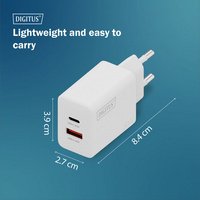Chargeur secteur USB GaN, USB-C/USB-A, 30 W, blanc