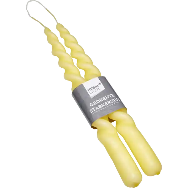 Gedrehte Stabkerzen pastellgelb 24 cm
