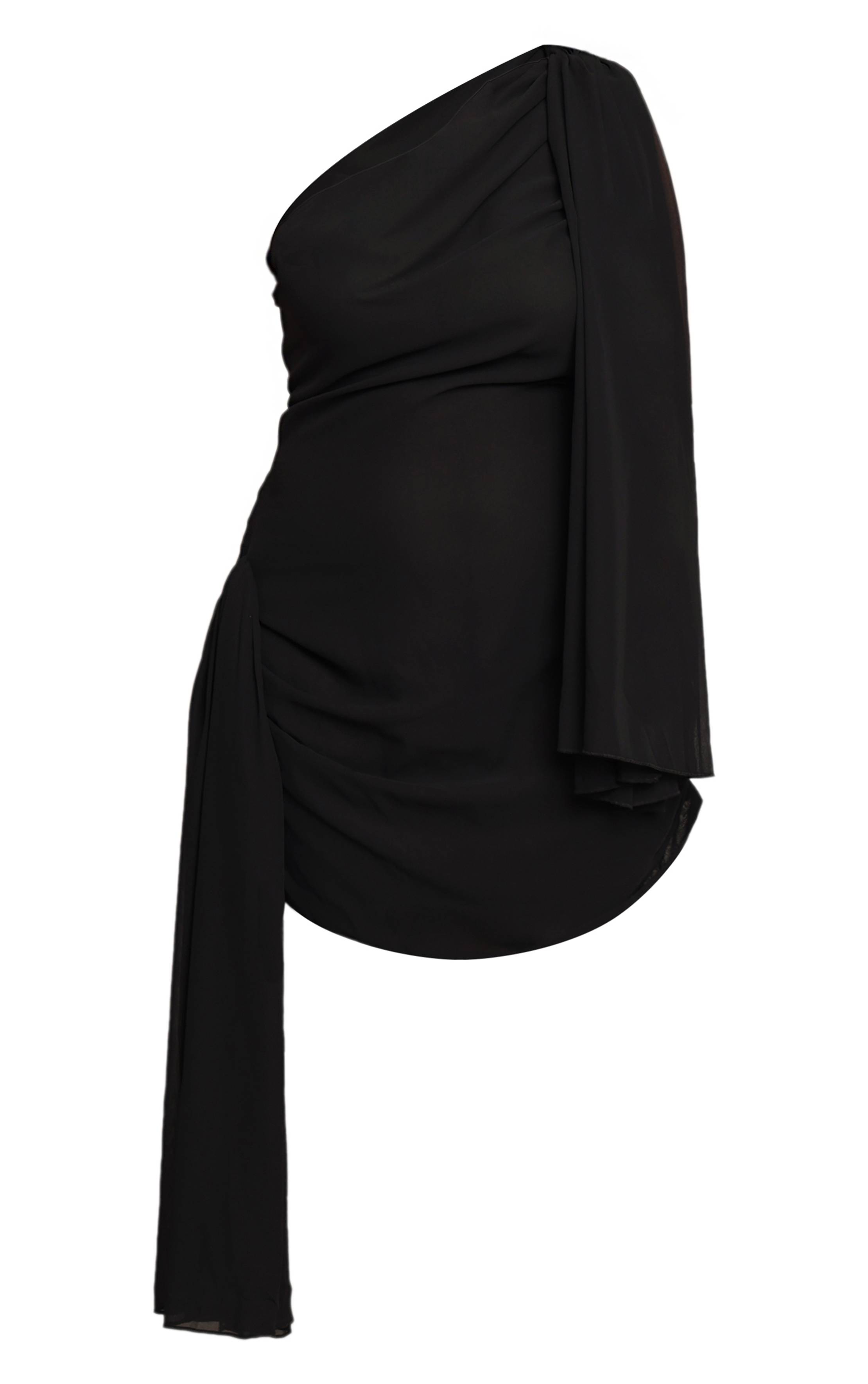 Noir Robe Mini Drapée En Mousseline Détail Asymétrique Grande Taille