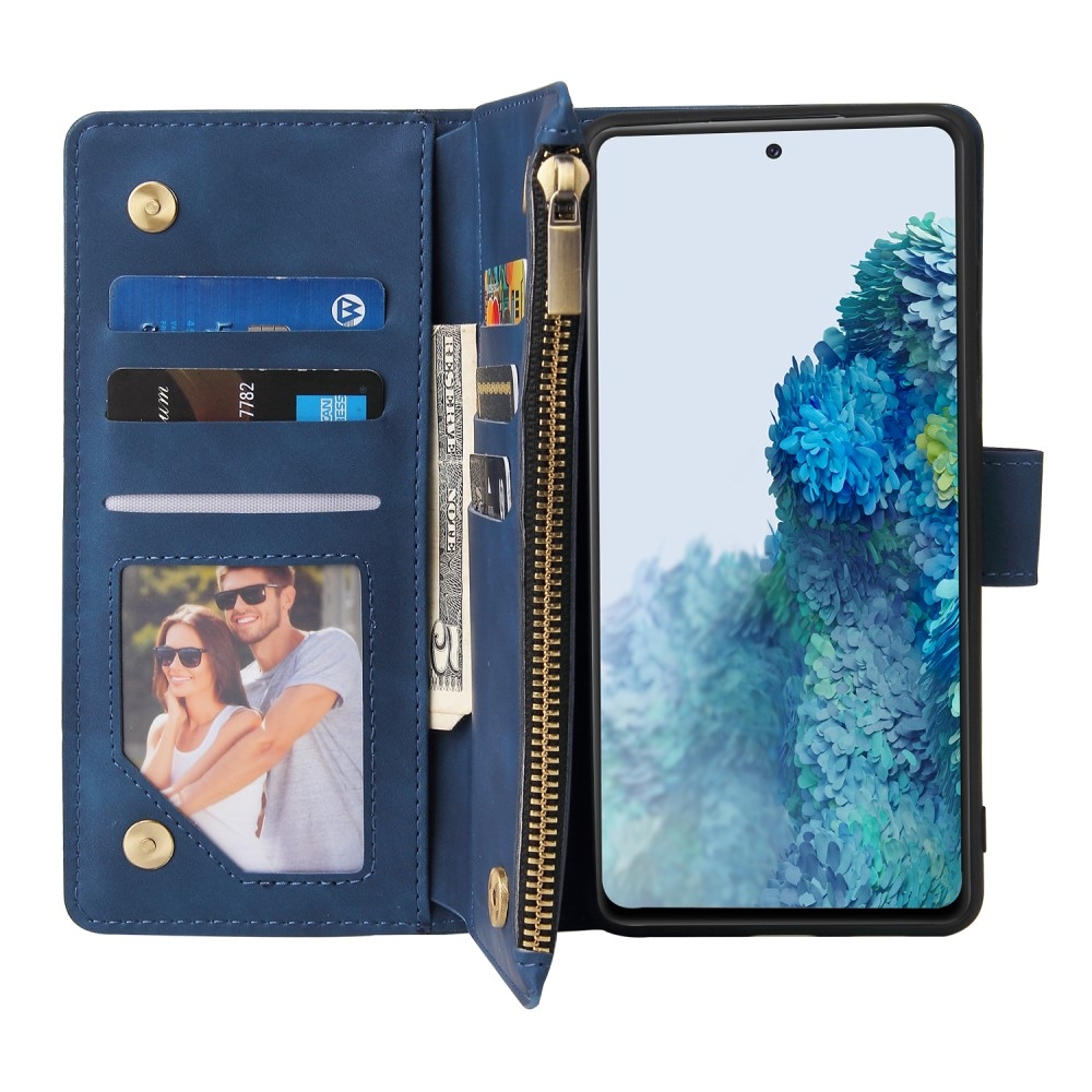 Samsung Galaxy S20 FE / S20 FE 5G Leder Wallet Etui Tasche mit 9 Kartenfächern   Münzfach - Dunkelblau