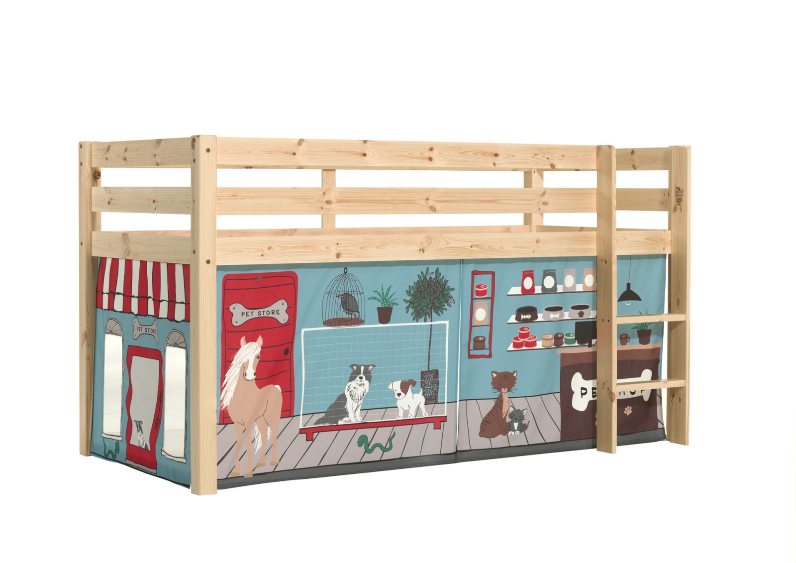 Hochbett PINO - Pet Shop - Kiefer natur lackiert - 90x200 cm