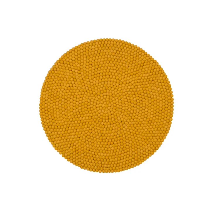myfelt - Klara Filzkugelteppich, Ø 90 cm, senfgelb