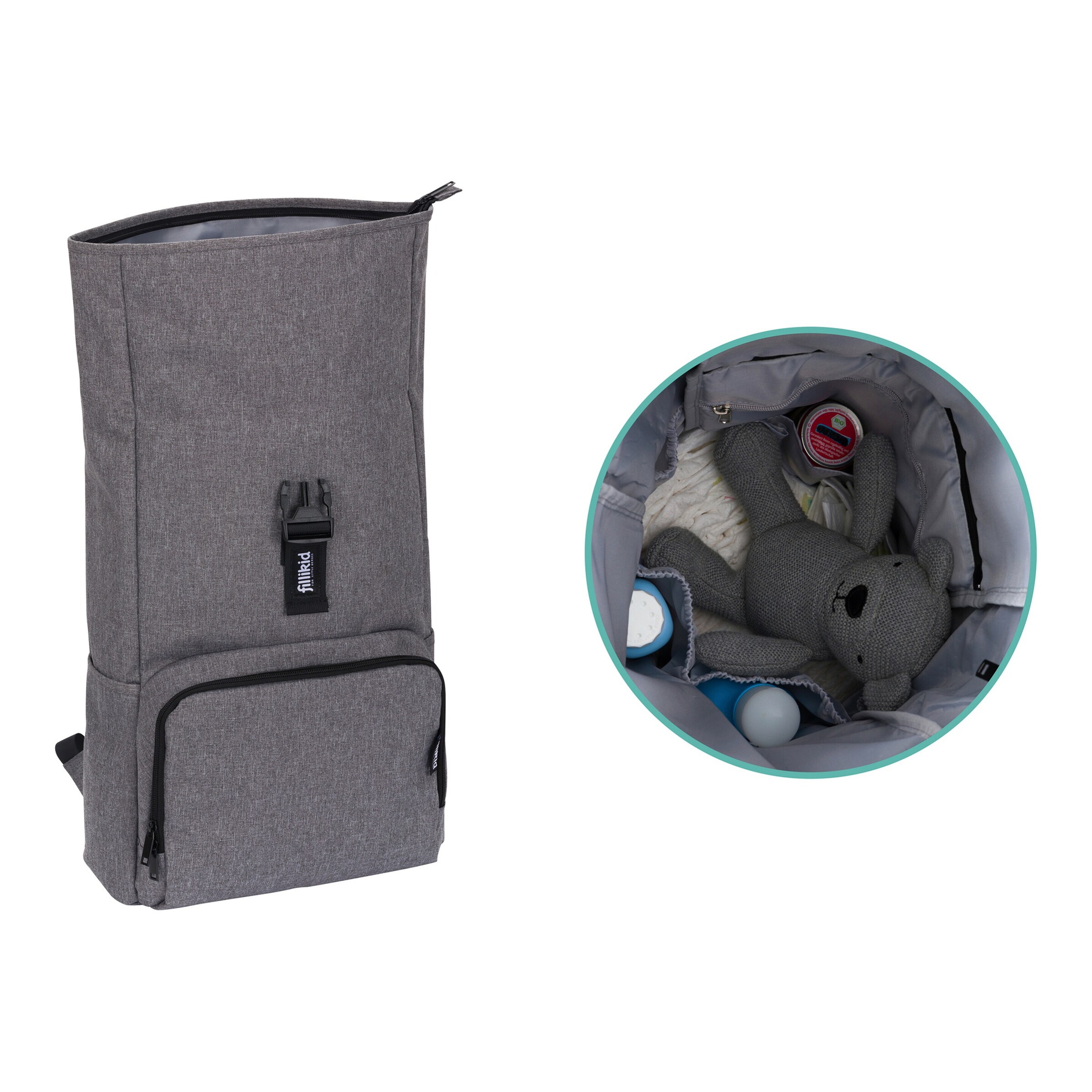 Fillikid Wickelrucksack Rolltop Tokio grau