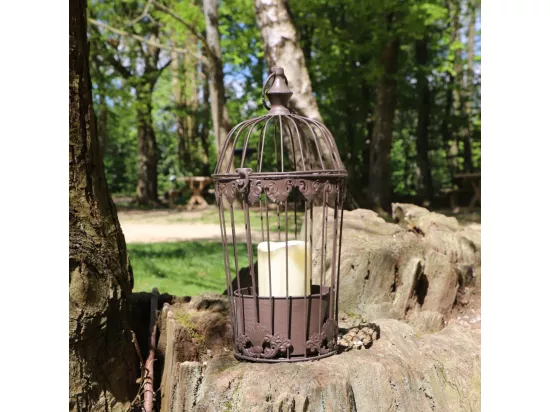 Cage à oiseaux décorative ancienne métal marron Ø.19x45cm