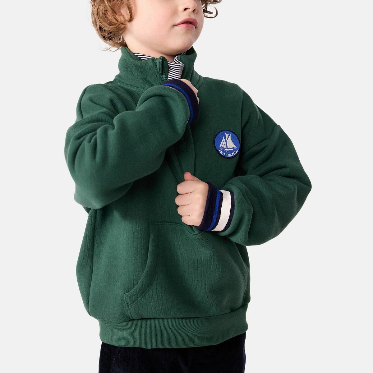 PETIT BATEAU<br>Moletom de feltro com gola de marinheiro e zíper