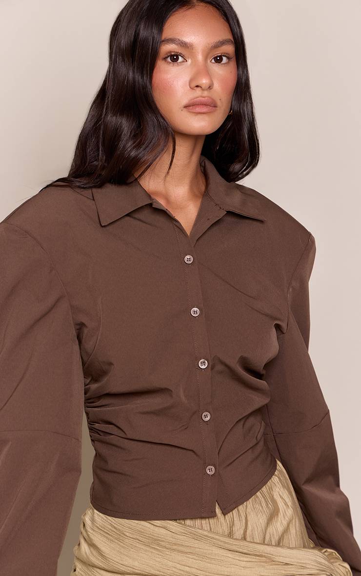 Chocolat Chemise À Détail D'épaulettes Froncées