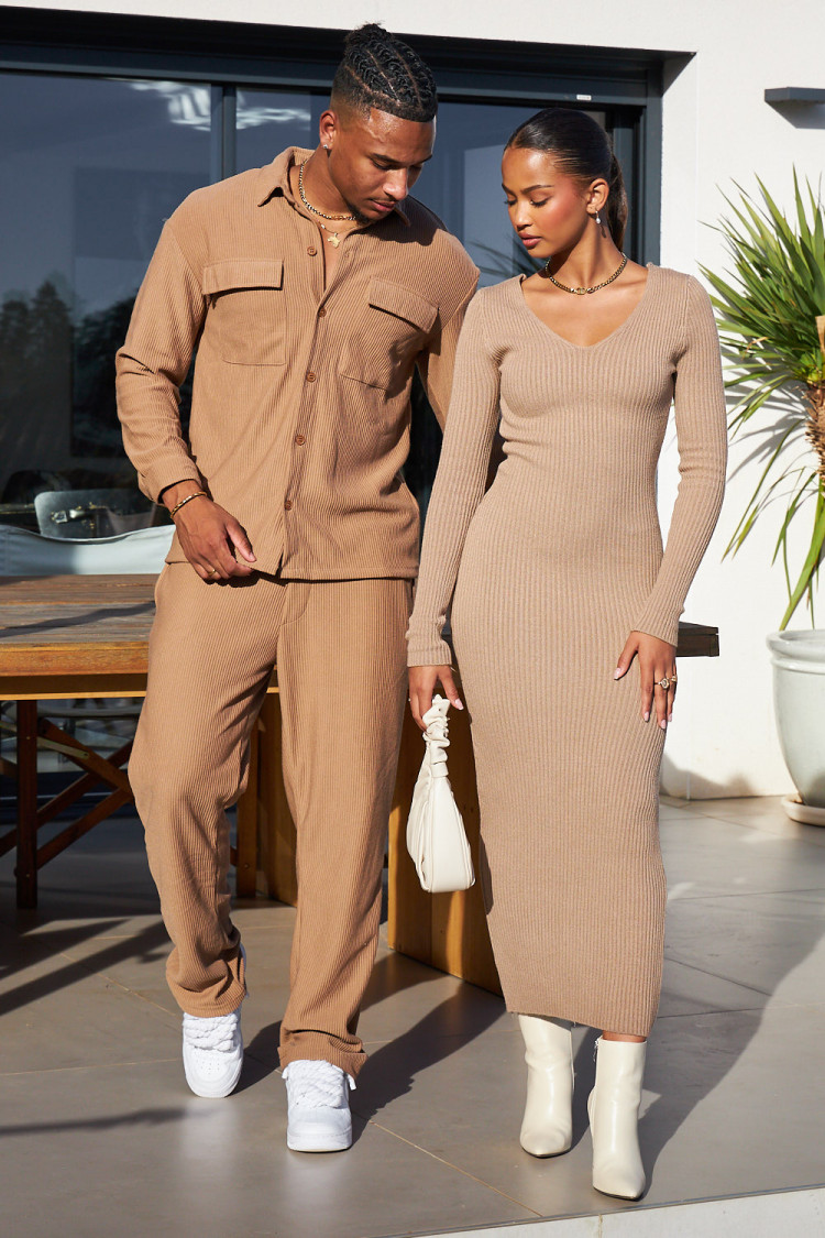 Ensemble 2 pièces chemise + pantalon camel