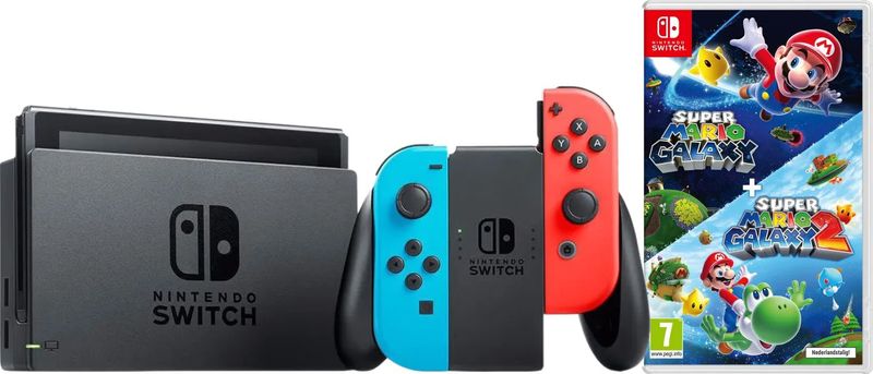 Nintendo Switch Rood/Blauw + Super Mario Galaxy 1+2