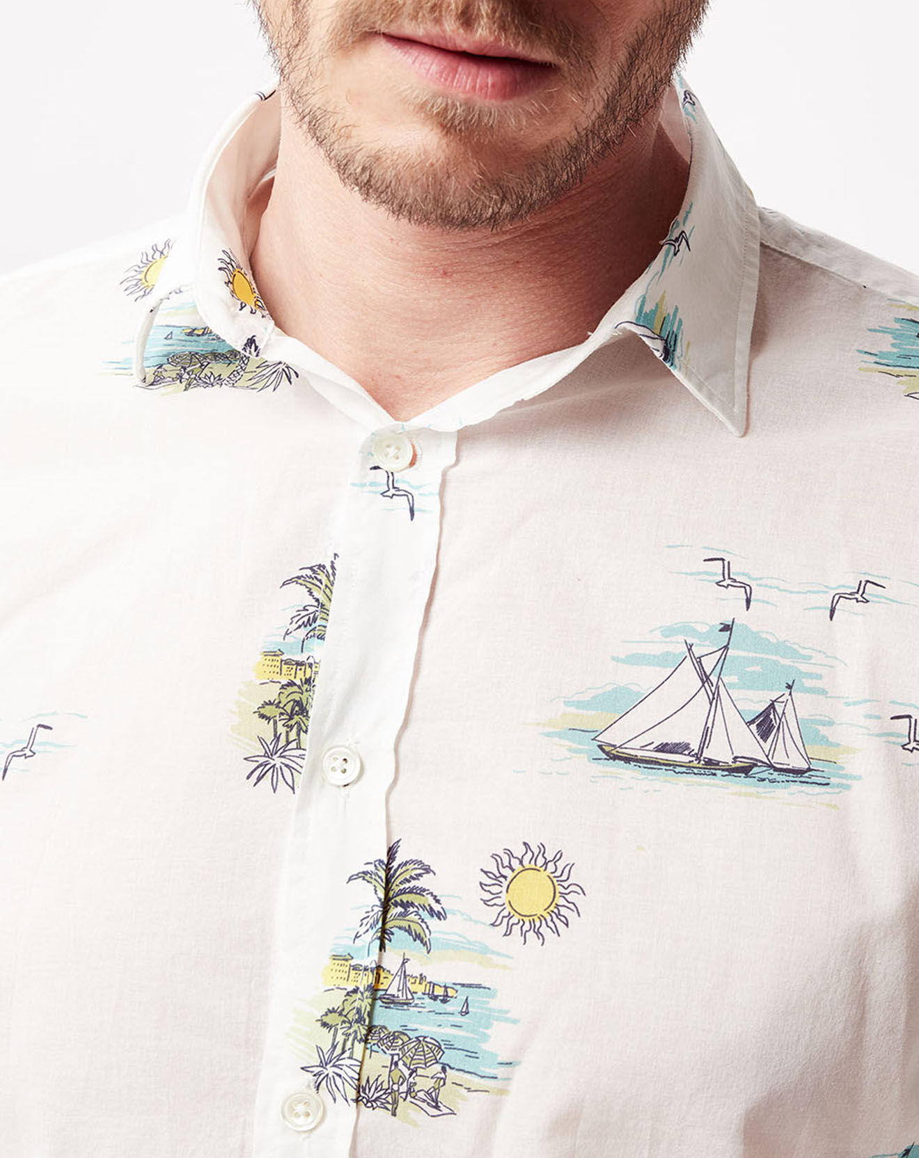 Hartford Chemise slim fit Sammy imprimé vacances blanche