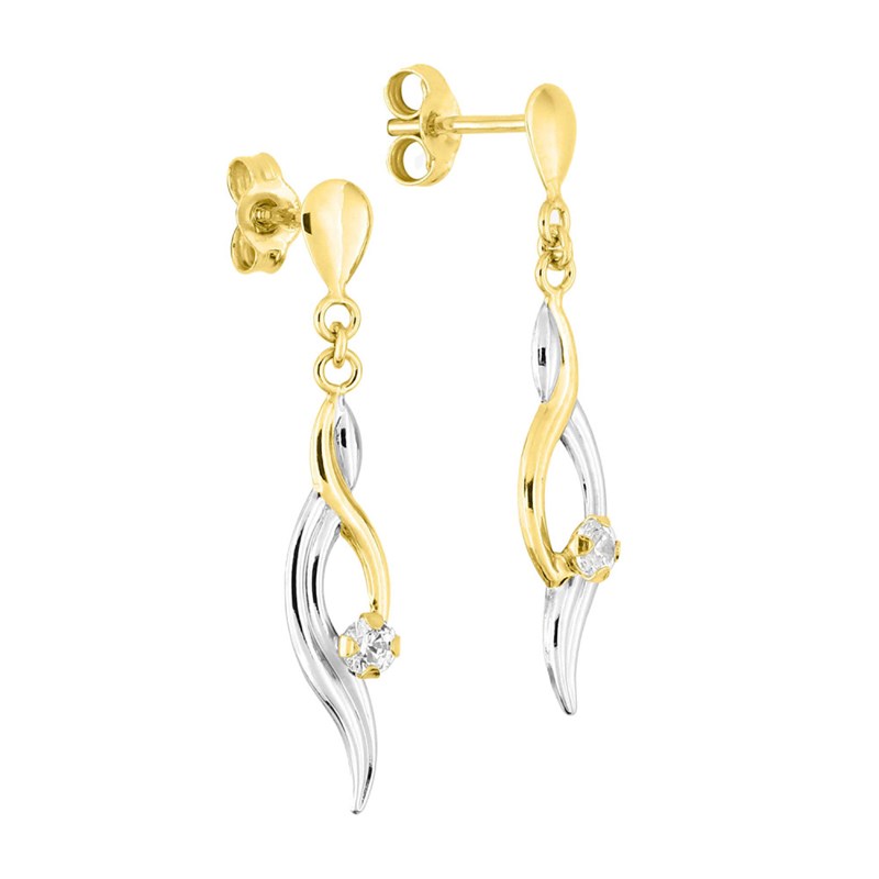 Boucles d'oreilles femme pendantes bicolores - Oxyde de zirconium - Or 18 Carats