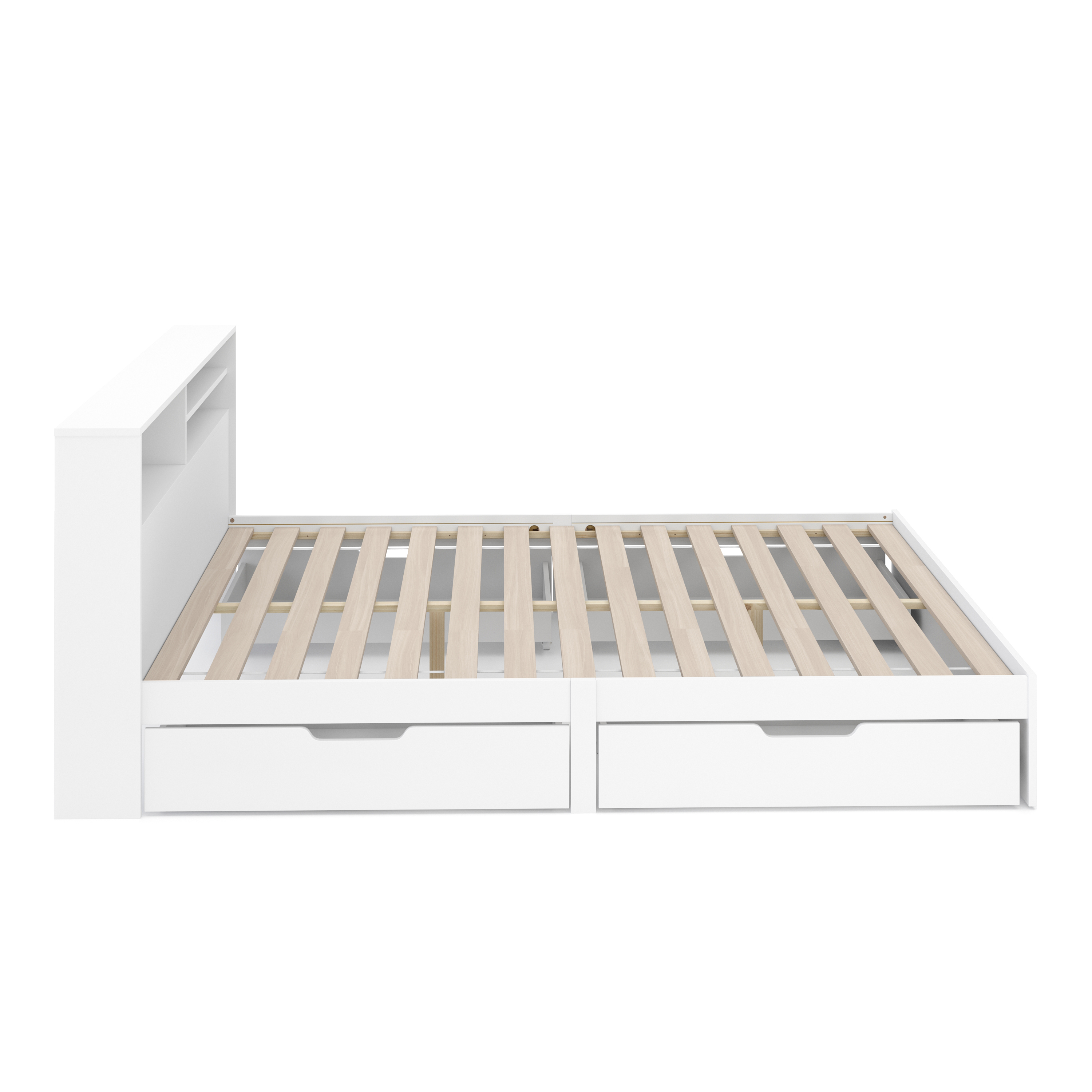 Bett Holz GENESIS mit Stauraum und Schubladen 160 x 200 cm weiss