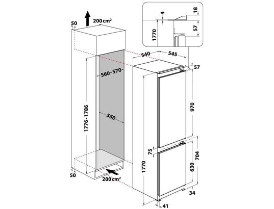 WHIRLPOOL - Réfrigérateur congélateur encastrable WHC18D021A1SFFR, 268 litres, Froid brassé,