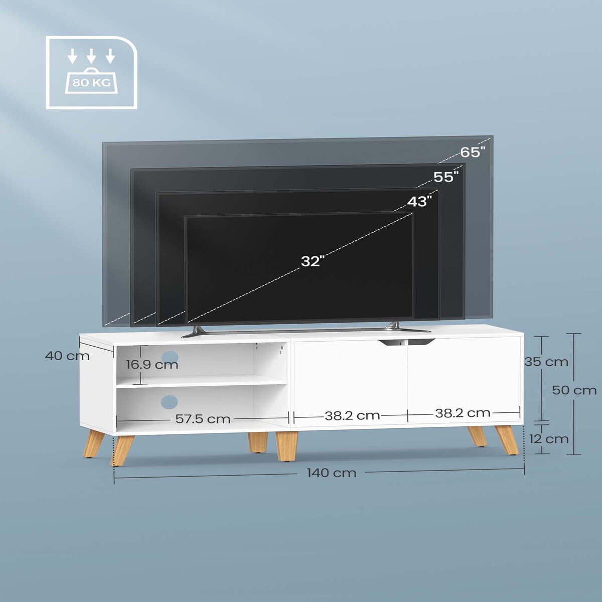 Calicosy - TV-Meubel met 2 deuren - 140 cm - Wit