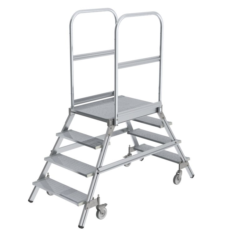 MUNK mobiele platformladder, gegolfd aluminium, 2x4 treden