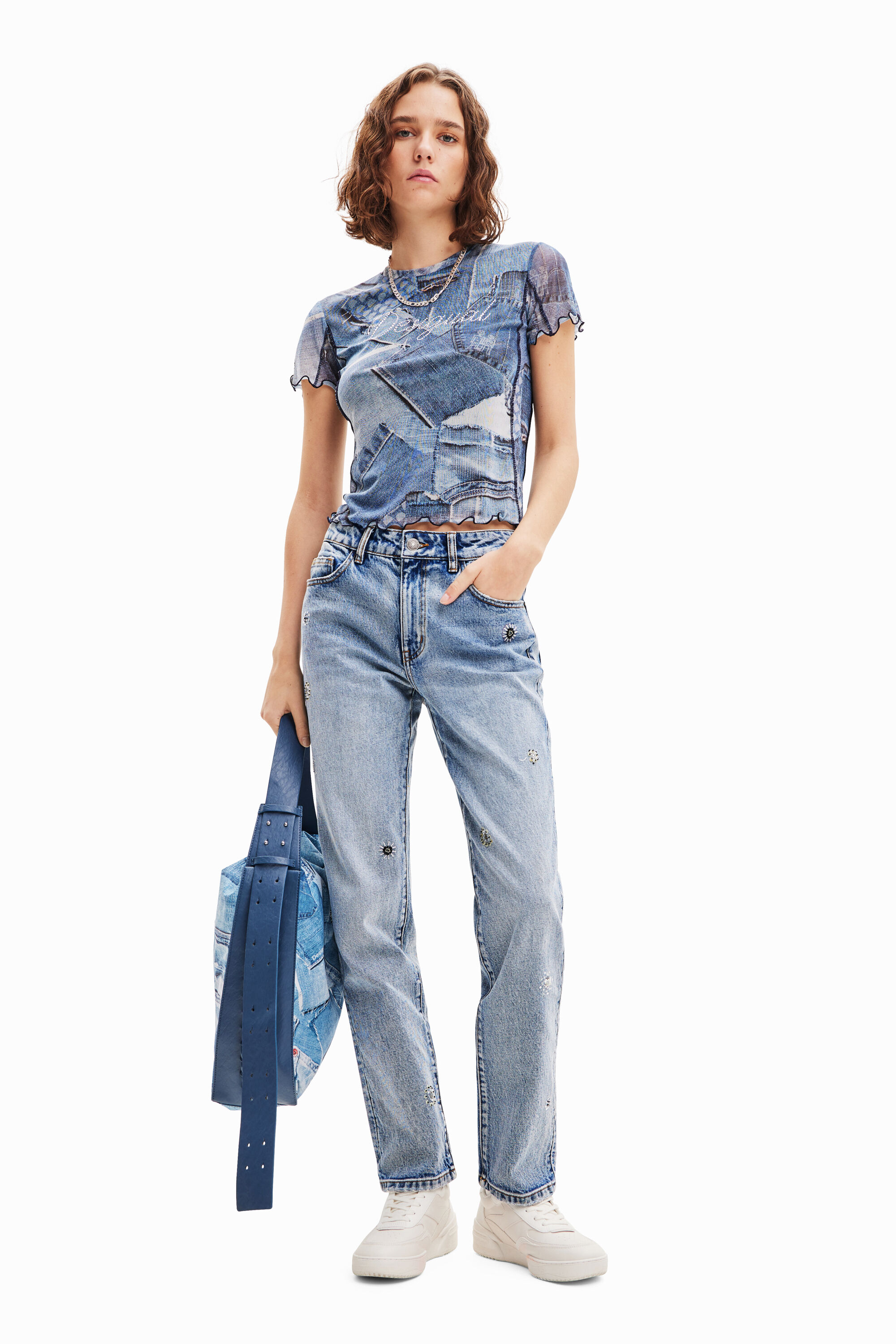 T-shirt tulle patchwork denim