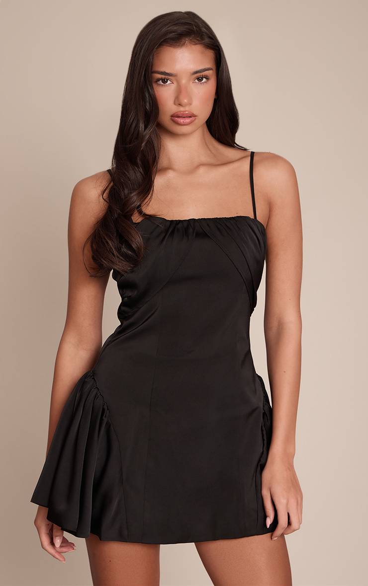 Noir Mini Robe Droite En Satin