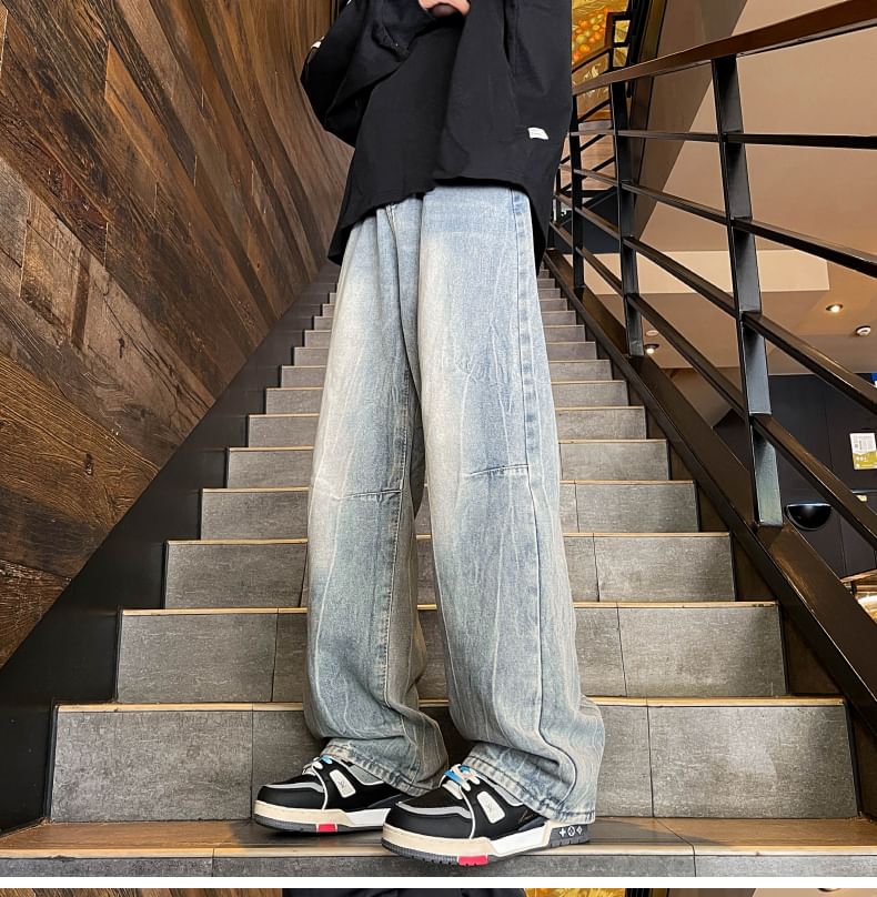Antaeus - Mid Rise Washed Straight Leg Jeans