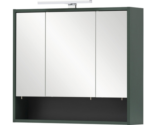 Spiegelkast van Möbelpartner Kent, 70 x 16 x 64,2 cm, bosgroen, 3-deurs, LED