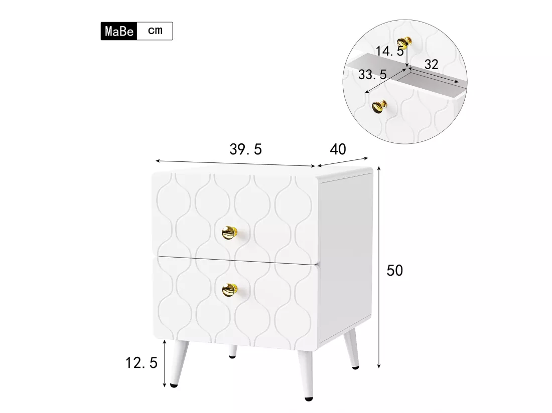 Lot de deux tables de chevet blanches,d39.5cm×h50cm